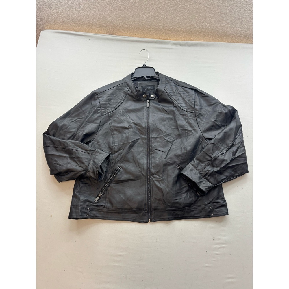 Miss London Black Label Faux Leather Moto Biker Jacket Plus Size 3X Black